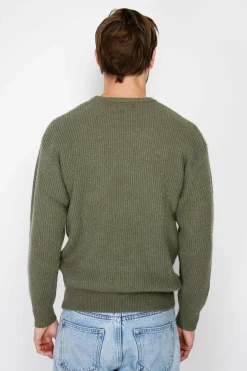 Pull large en Cachemire mélangé ras du cou à côtes kaki-C&Jo Hot