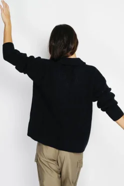 Pull large en Cachemire mélangé col polo noir-Assuili Hot