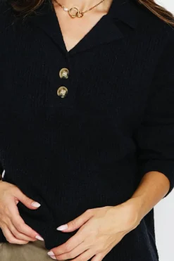 Pull large en Cachemire mélangé col polo noir-Assuili Hot