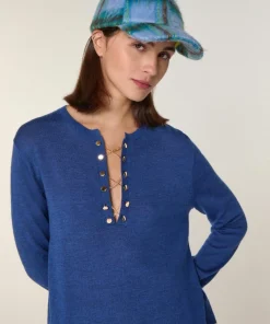 Femme Rodier Pulls^Pull Laury-Anne 100% Laine chaine col V bleu saphir