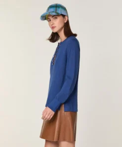 Femme Rodier Pulls^Pull Laury-Anne 100% Laine chaine col V bleu saphir