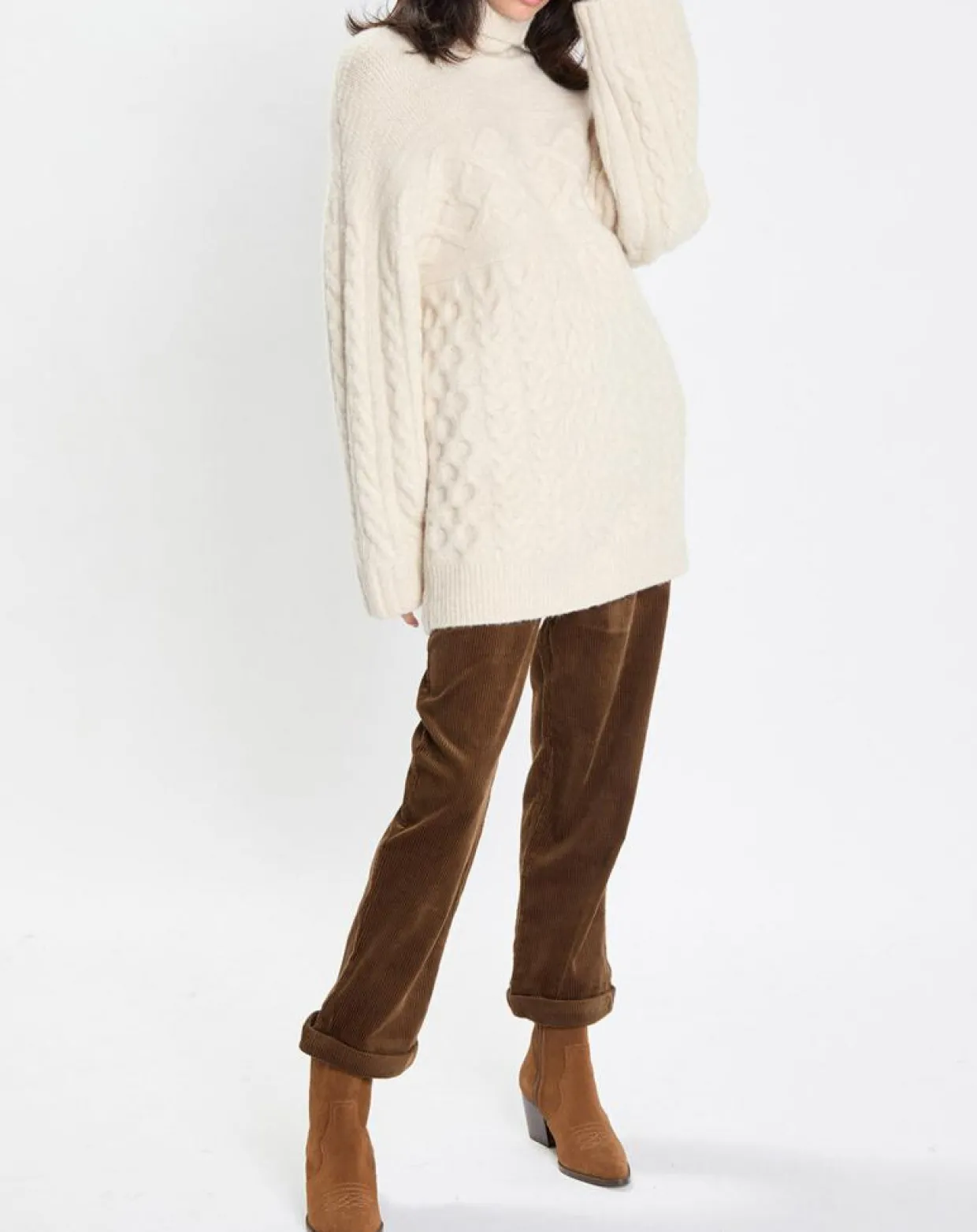 Pull long en Laine mélangée torsades écru-Marc O'Polo Discount