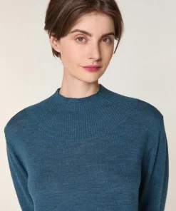 Femme Rodier Pulls^Pull Marie-Angèle 100% laine col montant Cotelé bleu denim