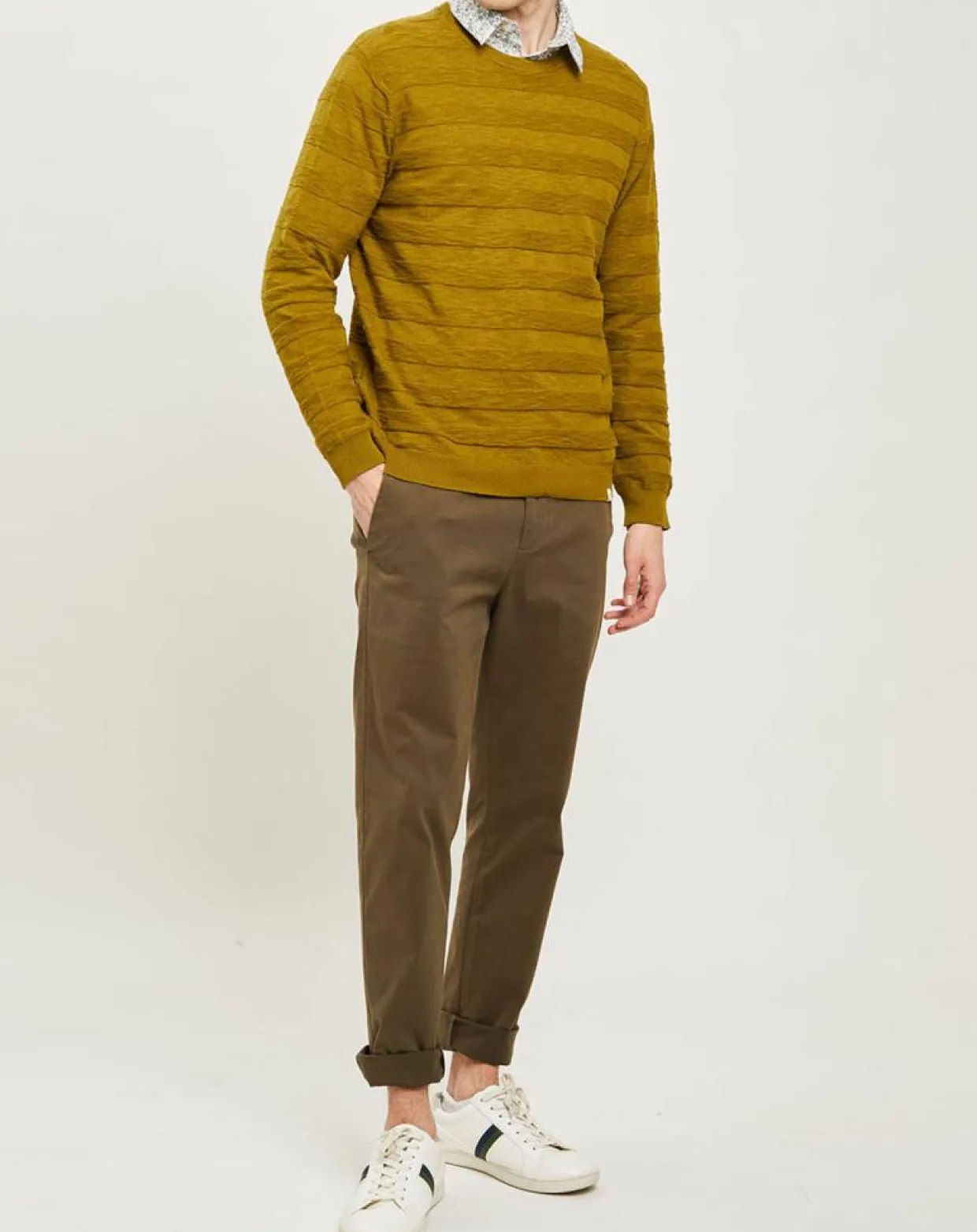 Homme Harris Wilson Pulls^Pull Orio rayures texturées olive