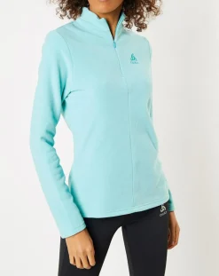 Femme Odlo Pulls^Pull polaire technique col zippé Roy vert/bleu