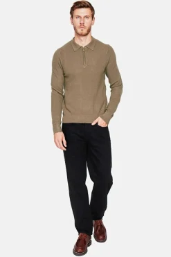 Homme C&Jo Pulls^Pull polo demi zippé kaki