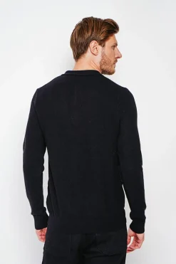 Pull polo demi zippé noir-C&Jo Outlet