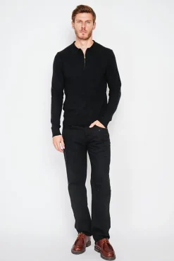 Pull polo demi zippé noir-C&Jo Outlet
