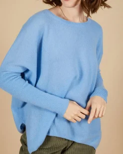 Pull poncho 100% Cachemire Alizée col rond bleu topaze-Cashmere Tribu New