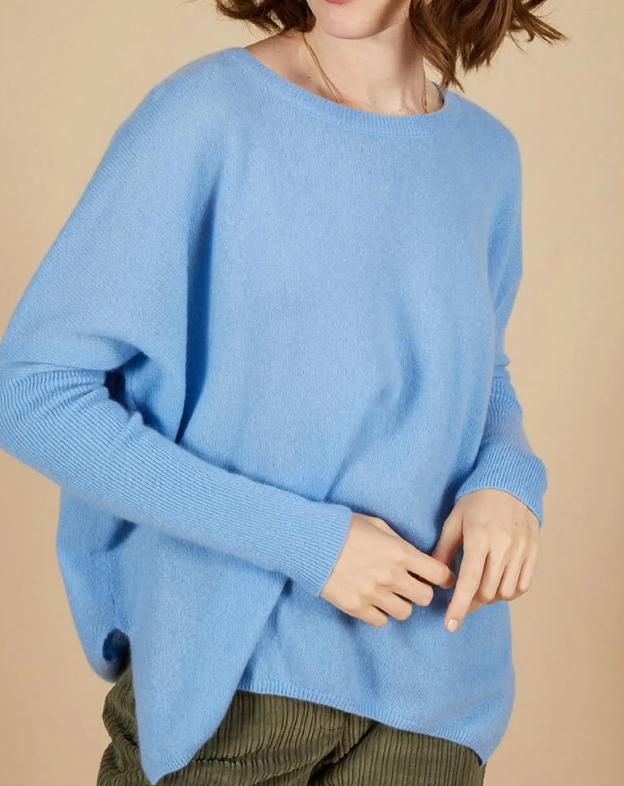 Pull poncho 100% Cachemire Alizée col rond bleu topaze-Cashmere Tribu New