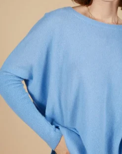 Pull poncho 100% Cachemire Alizée col rond bleu topaze-Cashmere Tribu New