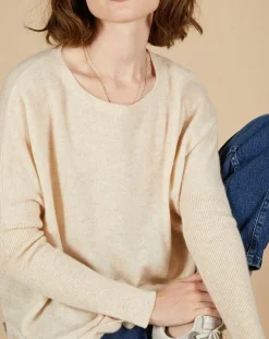 Femme Cashmere Tribu Pulls^Pull poncho 100% Cachemire Alizée col rond beige chiné