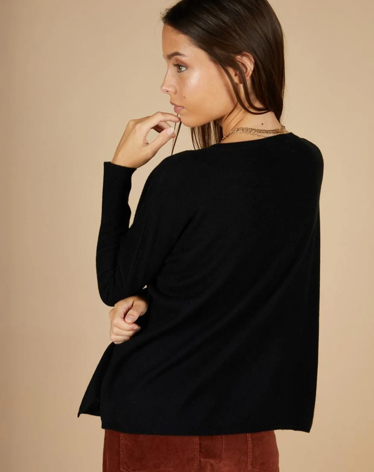 Femme Cashmere Tribu Pulls^Pull poncho 100% Cachemire Alizée col rond noir