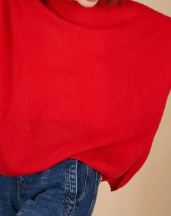 Femme Cashmere Tribu Pulls^Pull poncho 100% Cachemire Alizée col rond rouge carmen
