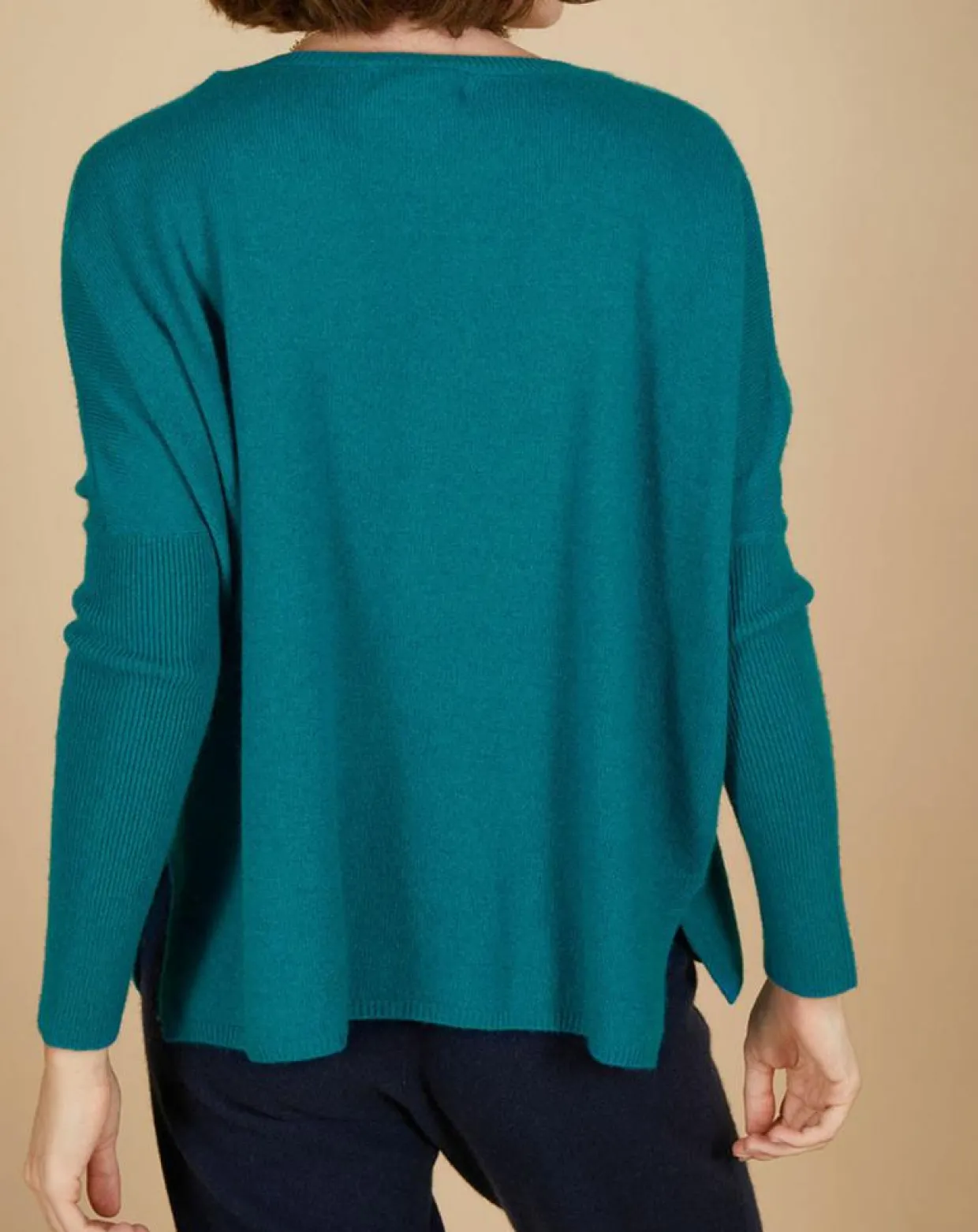 Femme Cashmere Tribu Pulls^Pull poncho 100% Cachemire Alizée col rond bleu paon