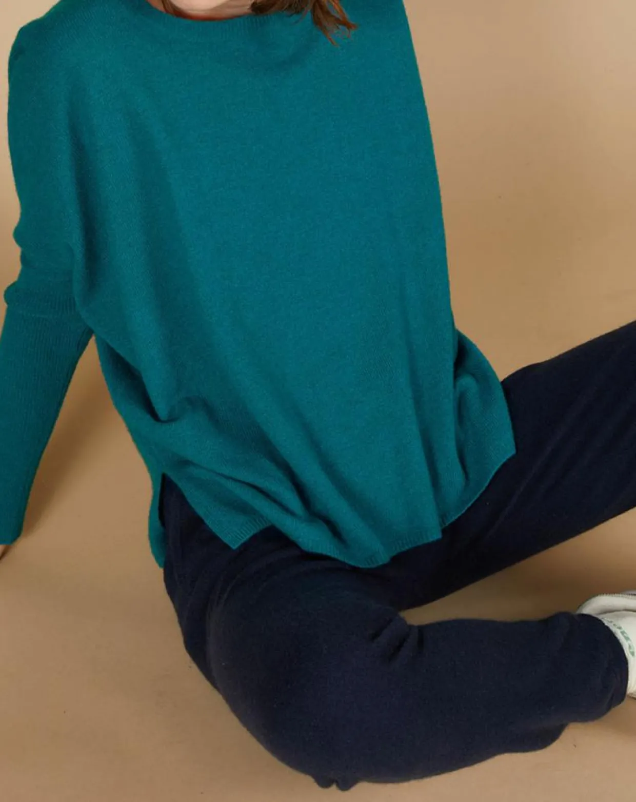 Femme Cashmere Tribu Pulls^Pull poncho 100% Cachemire Alizée col rond bleu paon