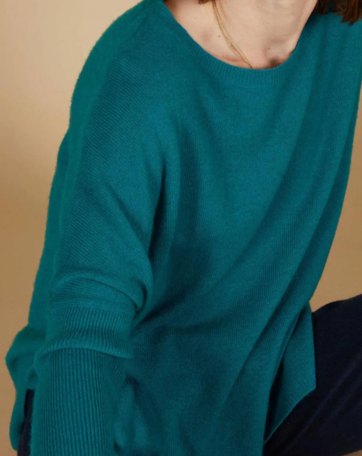 Femme Cashmere Tribu Pulls^Pull poncho 100% Cachemire Alizée col rond bleu paon