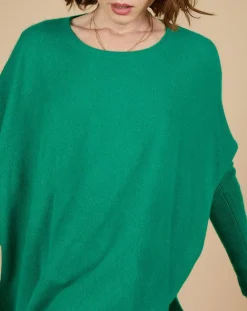 Pull poncho 100% Cachemire Alizée col rond vert impérial-Cashmere Tribu Outlet