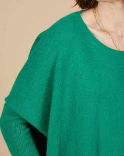 Pull poncho 100% Cachemire Alizée col rond vert impérial-Cashmere Tribu Outlet