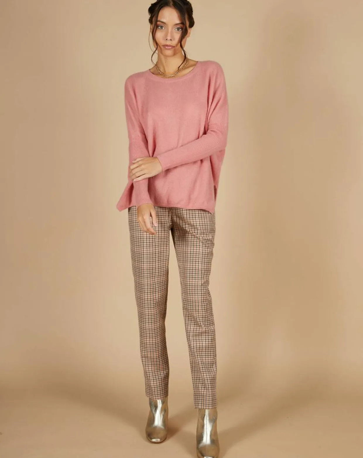 Femme Cashmere Tribu Pulls^Pull poncho 100% Cachemire Alizée col rond bois de rose