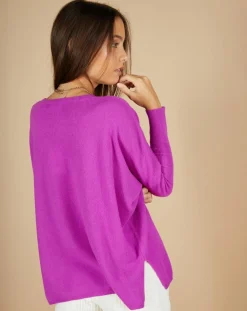 Pull poncho 100% Cachemire Alizée col rond violet fluo-Cashmere Tribu Clearance