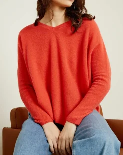 Femme Miss Cashmere Pulls^Pull poncho 100% Cachemire Axelle Col V corail