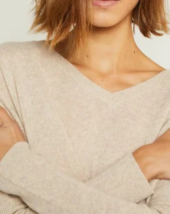 Femme Miss Cashmere Pulls^Pull poncho 100% Cachemire Axelle Col V beige chiné