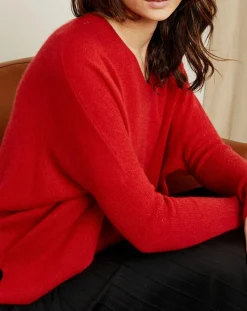 Pull poncho 100% Cachemire Axelle Col V rouge-Miss Cashmere Best