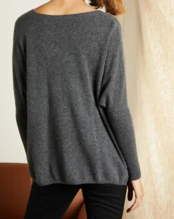 Femme Miss Cashmere Pulls^Pull poncho 100% Cachemire Axelle Col V gris chiné foncé