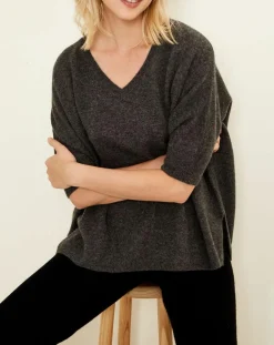 Femme Uverny Pulls^Pull poncho 100% Cachemire col V Sevilla gris chiné foncé