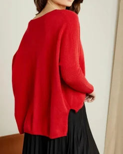 Pull poncho 100% Cachemire Elisabeth Col rond sangria-Miss Cashmere Best