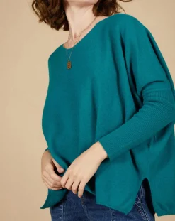 Femme Cashmere Tribu Pulls^Pull poncho 100% Cachemire Emma col V bleu paon