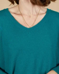 Femme Cashmere Tribu Pulls^Pull poncho 100% Cachemire Emma col V bleu paon