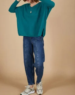 Femme Cashmere Tribu Pulls^Pull poncho 100% Cachemire Emma col V bleu paon