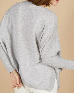 Pull poncho 100% Cachemire Emma col V gris chiné clair-Cashmere Tribu Online
