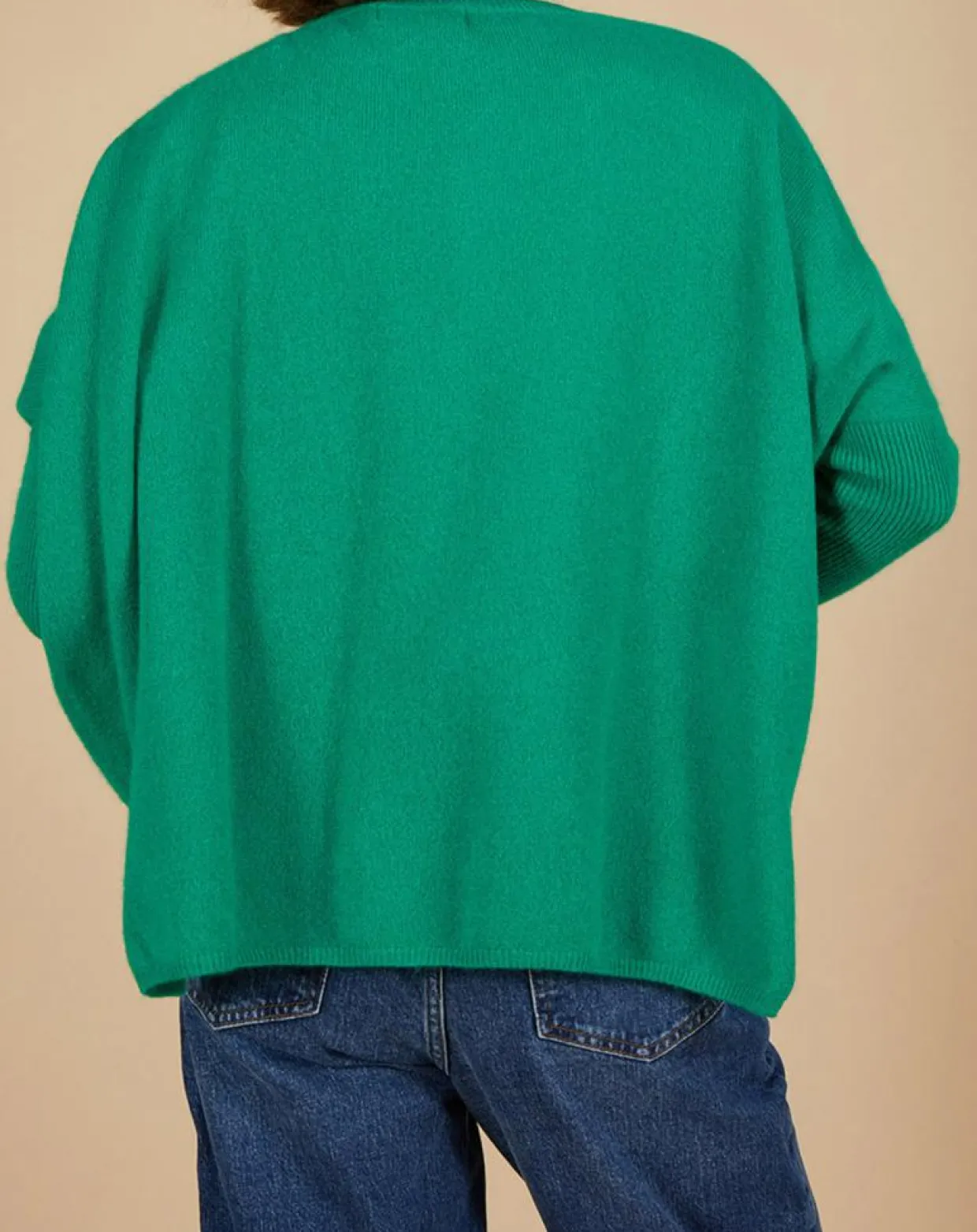 Pull poncho 100% Cachemire Emma col V vert impérial-Cashmere Tribu Outlet