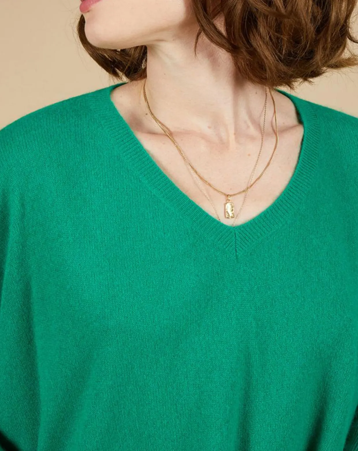 Pull poncho 100% Cachemire Emma col V vert impérial-Cashmere Tribu Outlet