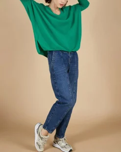 Pull poncho 100% Cachemire Emma col V vert impérial-Cashmere Tribu Outlet