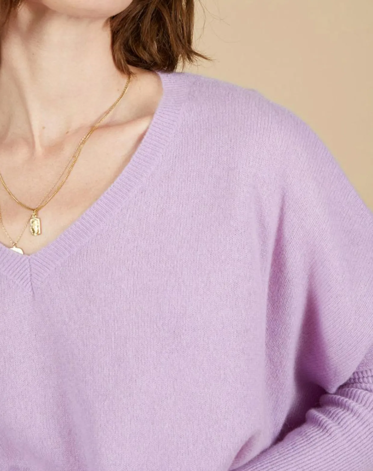 Pull poncho 100% Cachemire Emma col V glycine-Cashmere Tribu Sale