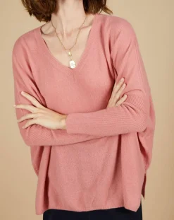 Femme Cashmere Tribu Pulls^Pull poncho 100% Cachemire Emma col V bois de rose