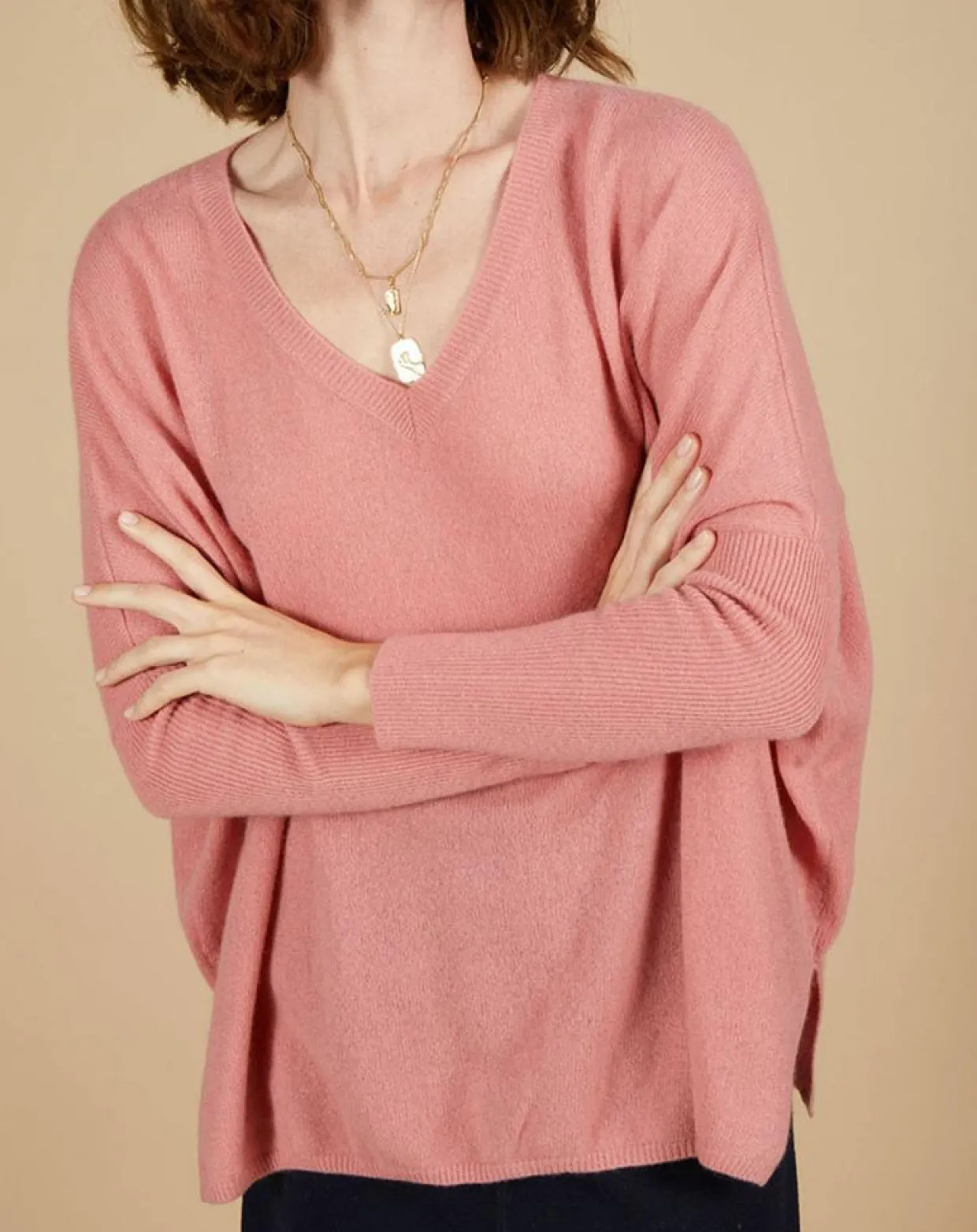 Femme Cashmere Tribu Pulls^Pull poncho 100% Cachemire Emma col V bois de rose