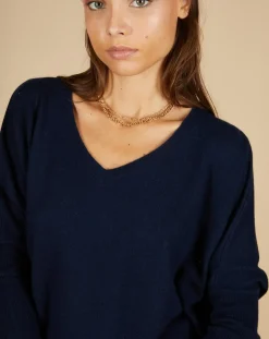 Femme Cashmere Tribu Pulls^Pull poncho 100% Cachemire Emma col V bleu marine