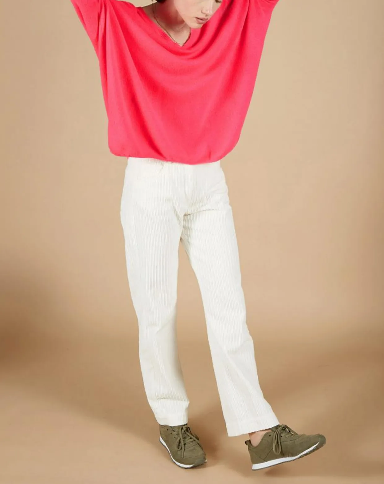 Pull poncho 100% Cachemire Emma col V rose fluo-Cashmere Tribu New