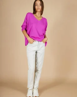 Femme Cashmere Tribu Pulls^Pull poncho 100% Cachemire Emma col V violet fluo