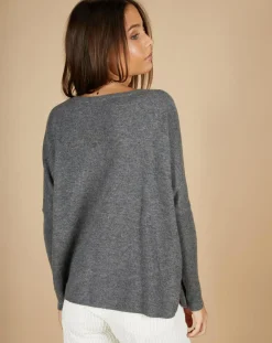 Femme Cashmere Tribu Pulls^Pull poncho 100% Cachemire Emma col V gris chiné foncé