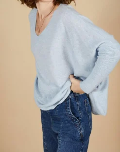Pull poncho 100% Cachemire Emma col V ciel-Cashmere Tribu New