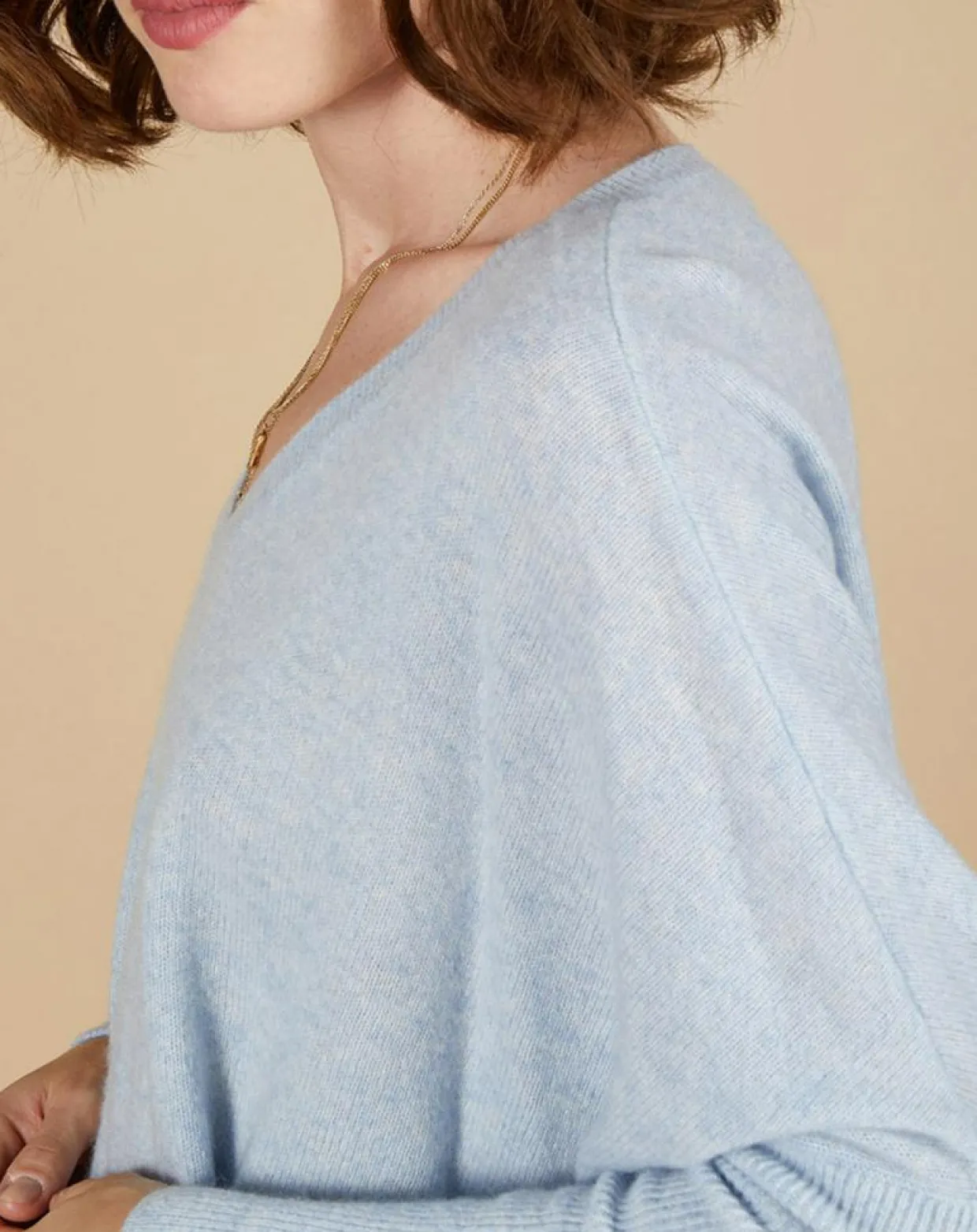 Pull poncho 100% Cachemire Emma col V ciel-Cashmere Tribu New