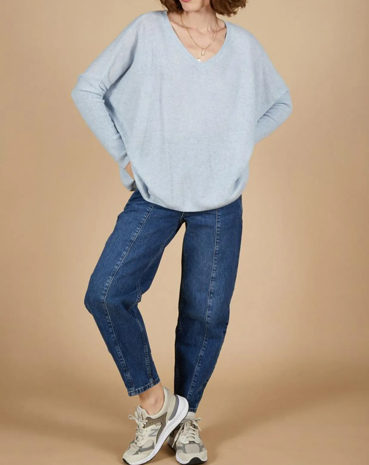 Pull poncho 100% Cachemire Emma col V ciel-Cashmere Tribu New