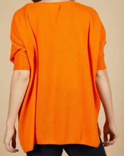 Pull poncho 100% Cachemire Kelly col V manches courtes mangue-Cashmere Tribu Best