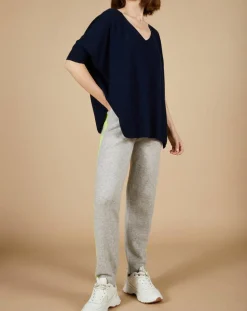 Femme Cashmere Tribu Pulls^Pull poncho 100% Cachemire Kelly col V manches courtes bleu nuit